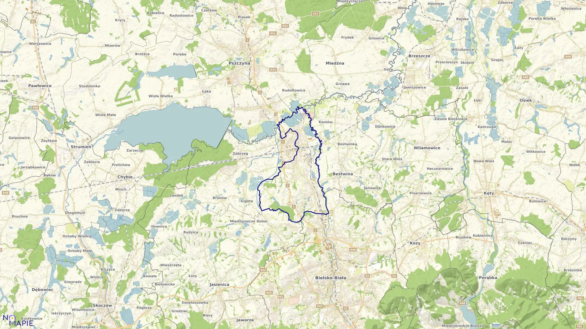 Mapa obrębu Czechowice w gminie Czechowice-Dziedzice