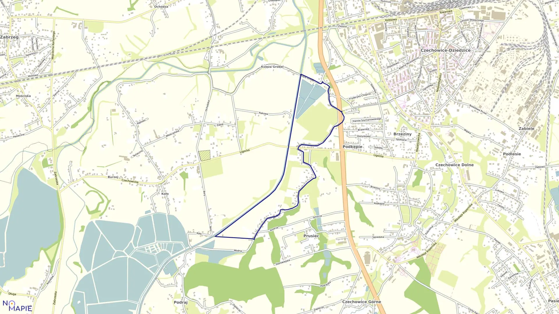 Mapa obrębu Czechowice-Ligota w gminie Czechowice-Dziedzice