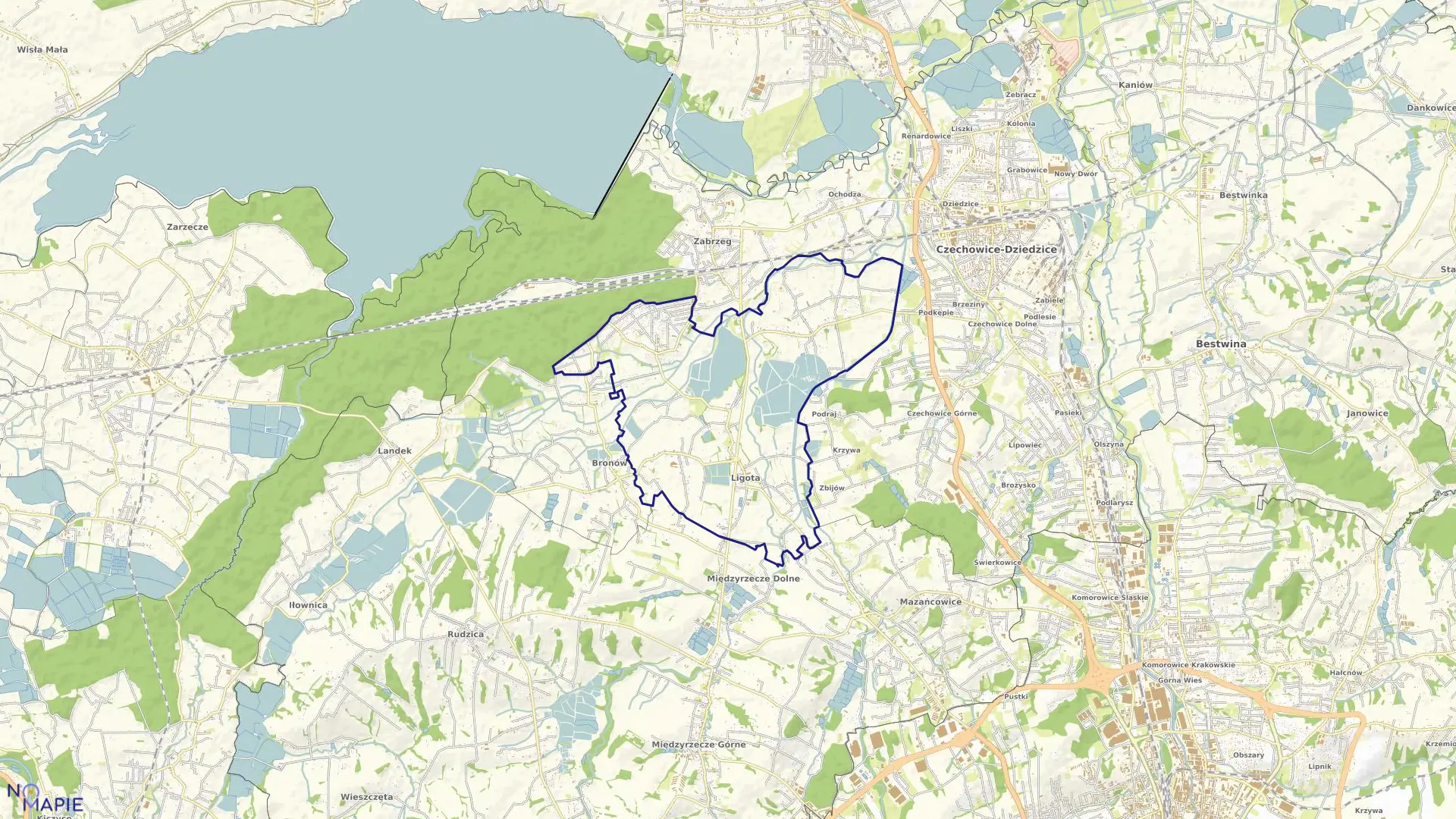 Mapa obrębu Ligota w gminie Czechowice-Dziedzice