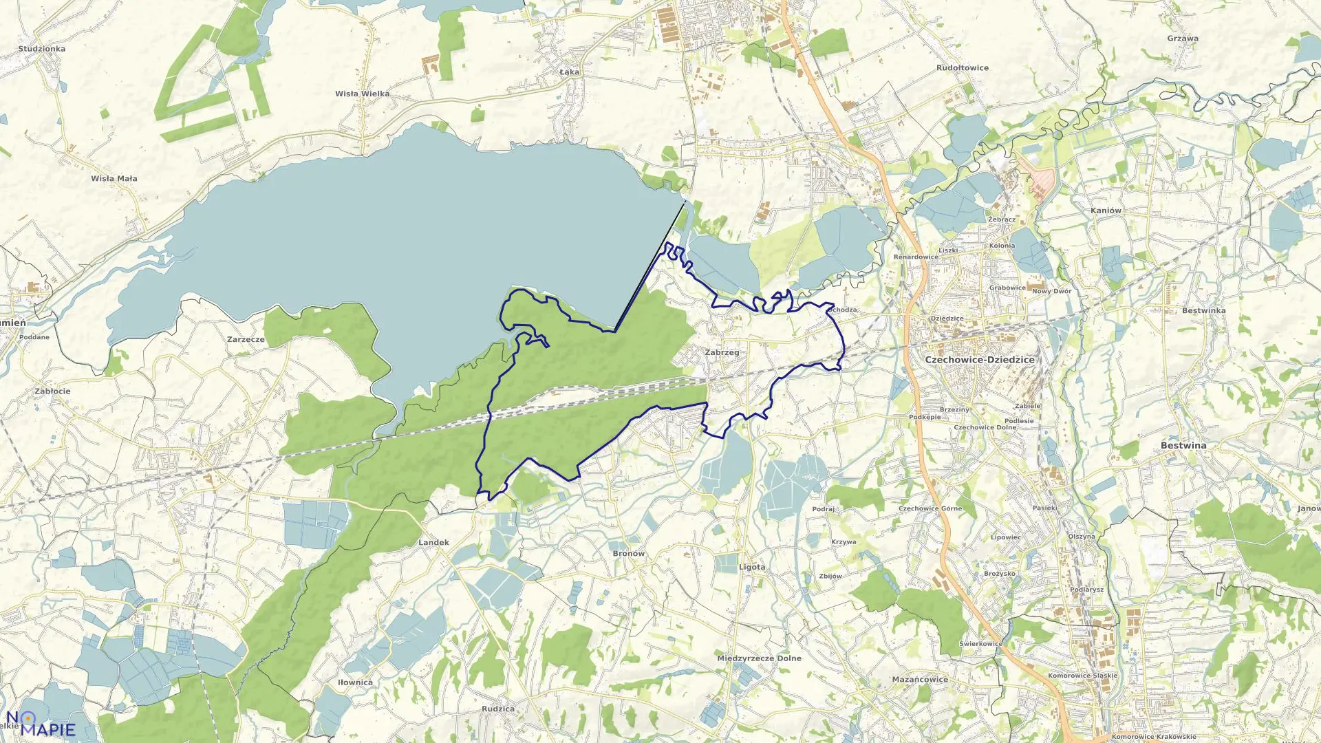 Mapa obrębu Zabrzeg w gminie Czechowice-Dziedzice